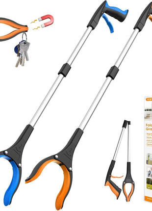REWKCY 32 inch Grabber Reacher Tool, 2 Pack Foldable Reacher Grabber Pickup Tool with 360? Rotating Jaw & Magnet, Trash Picker Upper Grabber, Lightweight Grabbers for Seniors Heavy Duty