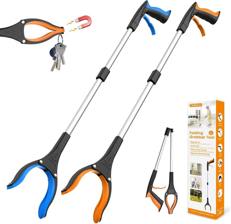 REWKCY 32 inch Grabber Reacher Tool, 2 Pack Foldable Reacher Grabber Pickup Tool with 360? Rotating Jaw & Magnet, Trash Picker Upper Grabber, Lightweight Grabbers for Seniors Heavy Duty