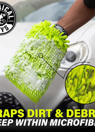 Chemical Guys Chenille Premium Scratch-Free Microfiber Wash Mitt for Car Washing - 2 Pack, Lime Green, Ultra-Soft Car Wash Gloves, Swirl-Free Finish, Safe for Trucks, SUVs, Motorcycles, and More