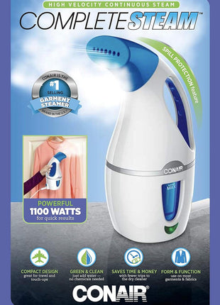 Conair Complete Steam Hand Held Fabric Steamer, 1100W, White/Blue