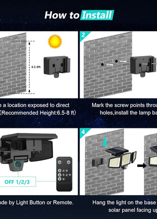 Tuffenough Solar Outdoor Lights 2500LM 210 LED Security Lights with Remote Control,3 Heads Motion Sensor Lights, IP65 Waterproof,270° Wide Angle Flood Wall Lights with 3 Modes(2 Packs)