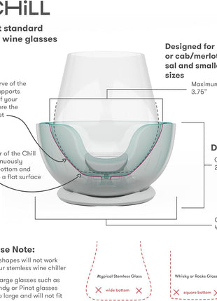 VoChill Stemless Wine Glass Chiller | Keep the Chill In Your Glass | Made in the USA | Separable & Refreezable Chill Cradle | Actively Chills Stemless Glassware | Quartz, Single Stemless