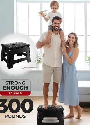 Utopia Home Folding Step Stool   (Pack of 1) Foot Stool with 9 Inch Height   Holds Up to 300 lbs   Lightweight Plastic Foldable Step Stool for Kitchen, Bathroom & Living Room (Black)