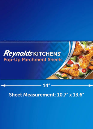 Reynolds Kitchens Pop-Up Parchment Paper Sheets, 30 Count, Fits Standard Baking Pans and Cookie Sheets, Non-Curling, Non-Stick, Pre-Cut, Oven-Safe Up to 425F, 10.75 in x 13.75 in