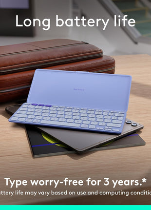 Logitech Keys-to-GO 2 Portable Bluetooth Tablet Keyboard with Built-in Cover, Slim & Compact Wireless Keyboard for Windows, Android, Linux, iPad, iPhone, Mac, Apple TV - Lilac