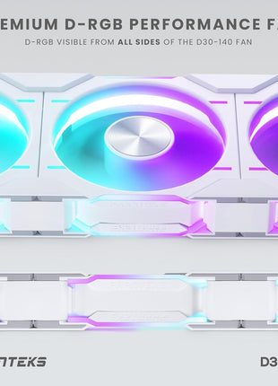 Phanteks (PH-F140D30R_DRGB_PWM_WT01) D30-140 DRGB PWM Fan, Reverse Airflow Model, Premium D-RGB Performance Fan, ARGB/DRGB Lighting, Daisy-Chain Fan Linking System (White)