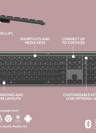 Logitech Signature Slim K950 Wireless Keyboard, Sleek Design, Switch Typing Between Devices, Quiet Typing, Bluetooth, Multi-OS, Windows, Mac, Chrome - Graphite
