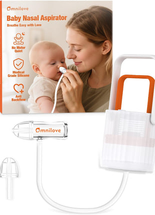No-Mouth Suction Baby Nasal Aspirator with Hand Pump | No-mouth suction nasal aspirator with soft silicone tips, clear mucus chamber, and quiet hand pump for newborns and infants