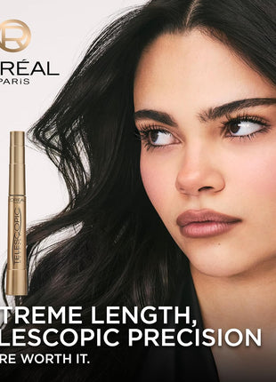 L'Oreal Paris Makeup Original Telescopic Mascara, Separating Mascara Volume and Length Formula, Washable, Blackest Black, 0.27 Fl Oz., 1 Count