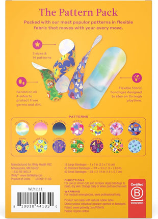 Welly Bravery Badge Value Pack | Adhesive Flexible Fabric Bandages | Assorted Shapes and Patterns for Minor Cuts, Scrapes, and Wounds - 100 Count