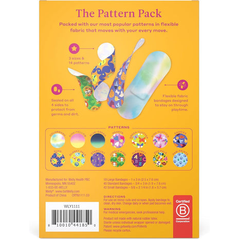 Welly Bravery Badge Value Pack | Adhesive Flexible Fabric Bandages | Assorted Shapes and Patterns for Minor Cuts, Scrapes, and Wounds - 100 Count