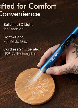 SketchPro Cordless Engraving Pen with LED Light – 3-Speed Precision Etching Tool for Wood, Metal, Glass & Plastic – USB-C Rechargeable, 26 Accessories – Ideal for DIY, Jewelry & Craft Projects