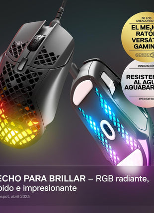 SteelSeries Aerox 5 - Holey RGB Gaming Mouse - Ultra-lightweight Water Resistant Design - 18K DPI TrueMove Air Optical Sensor | TrueMove Air sensor with 9 buttons and 66g weight for precision, speed and durability