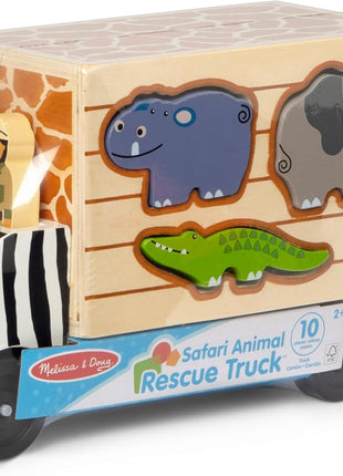 Melissa & Doug Animal Rescue Shape-Sorting Truck - Wooden Toy with 7 Animals and 2 Play Figures