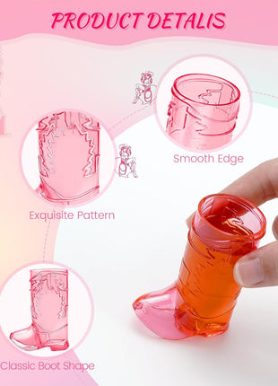 SAIAOKJ Cowboy Boot Shot Glasses, 12 Pcs 1 Oz Mini Plastic Boot Shot Glass, Reusable Plastic Boot Cups for Cowboy Cowgirl Western Theme Party Supplies Bachelorette Birthday Party Favors (Rose Red)