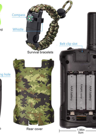 Aikmi Walkie Talkies for Kids Toys and Paracord Bracelets, Gift Boys Girl | 22CH 3-Mile Range 2-Way Radio w/Flashlight, Ideal Camp Gear & Pretend Toys, Fun Birthday & Christmas Gift for Kids Aged 3+