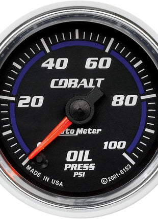 Auto Meter 6153 Cobalt 2-1/16 inch 0-100 PSI Full Sweep Electric Oil Pressure Gauge