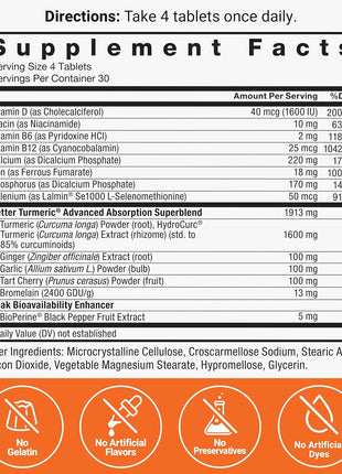 Force Factor Better Turmeric Supplement, Clinical Strength Joint Support | Curcumin 1600mg with Black Pepper & Ginger, Superior Absorption, 240 Tablets, 2-Pack
