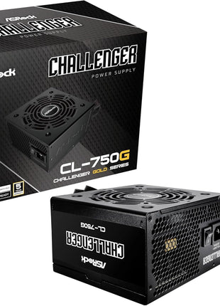 ASRock Challenger 750W Power Supply ATX 3.1 Auto iCOOL Intelligent Fan Control 120mm Golf Blade 5 Years Warranty CL-750G 80 Plus Gold Certified Non-Modular ATX3.1 PCIe5.1 12V-2x6 Cable