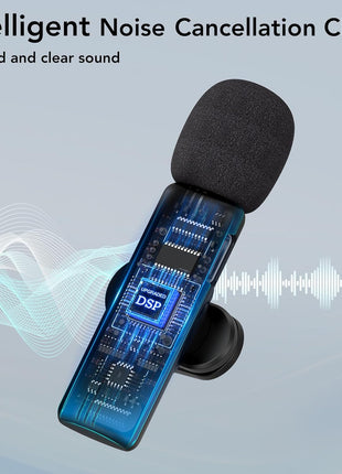 Wireless Lavalier Microphone, Mini Clip-On Mic with Noise Reduction | For iPhone, Android & iPad | USB-C & Lightning Compatible | Plug & Play for Video Recording, TikTok & YouTube