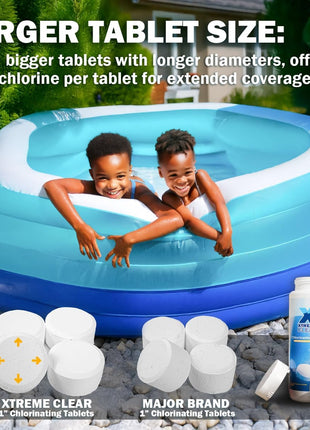 XtremeClear 1 inch Chlorine Tabs Swimming Pool Hot Tub & Spa Eliminate Bacteria & Algae Sanitizer Makes Water Clean & Crystal Clear Slow Dissolving 1.5lbs