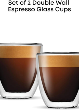 JoyJolt Savor Double Wall Insulated Glasses Espresso Mugs (Set of 2) - 5.4-Ounces