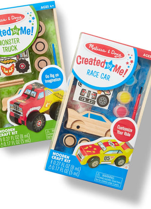 Melissa & Doug Decorate-Your-Own Wooden Craft Kits Set - Race Car and Monster Truck