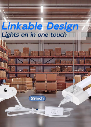 hykolity 4FT LED Shop Light,4400LM,42W [250W Equivalent], 5000K Daylight | Utility Linkable Shop Light Fixture,Hanging or Surface Mount, with Power Cord,Shop Lights for Workshop,ETL,White,6 Pack