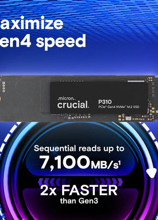 Crucial P310 1TB SSD, PCIe Gen4 NVMe M.2 2280, Up to 7,100MB/s, for Laptop, Desktop (PC), & Handheld Gaming Consoles, Includes Acronis Data Recovery Software, Solid State Drive - CT1000P310SSD801