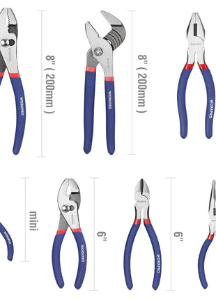 7-piece WORKPRO Pliers Set with Groove Joint, Long Nose, Slip Joint, Linesman, and Diagonal Pliers for DIY & Home Use