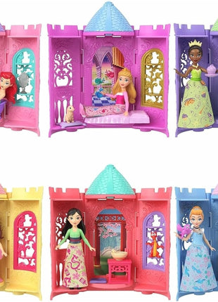 Mattel Disney Princess or Villains Tower Surprise Small Doll & Stacking Playset with 3-4 Accessories, Inspired by Movies (Characters May Vary)