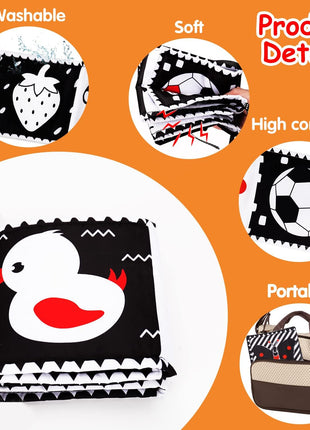 Black and White High Contrast Toys for Baby 0-3 3-6 months Infant Tummy Time Soft Crinkle Book Mirror Sensory Toys 0 2 4 5 6 Month Old Babies Boy Gril Newborn Development Christmas Stocking Stuffer