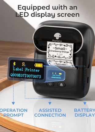 Phomemo M110 Label Makers - Barcode Label Printer Bluetooth Label Maker Portable Thermal Printer for Small Business, Address, Barcode, Logo, Clothing, Mailing, Sticker Printers for Phone & PC, Black