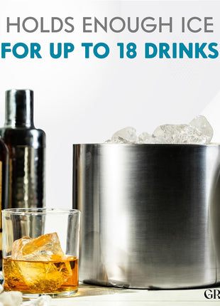 Ice Bucket (3 Liter) Stainless Steel Double Wall Insulated Ice Bucket with Lid & Scoop, Ice Buckets for Parties, Handle, Keeps Ice Cold for Hours, Great for Wine, Champagne, Cocktails (Silver)