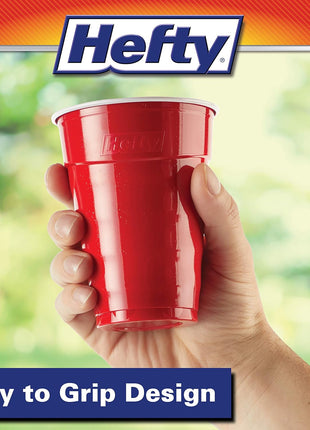 Hefty Party On Red Plastic Cups, Disposable Plastic Party Cups for Easy Cleanup and Large Gatherings, Red Cups for BBQs, Birthdays, Parties, and More, 18 Ounce, 50 Count