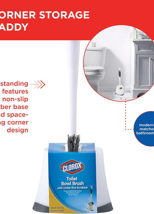 Clorox Under Rim Toilet Bowl Brush with Corner Storage Caddy, 16 x 5 x 5.5 in