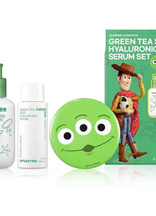 innisfree Toy Story Green Tea Seeds Hyaluron Serum Set 2.7 fl oz (80 ml) + 1.7 fl oz (50 ml) + Hand Mirror - Authentic
