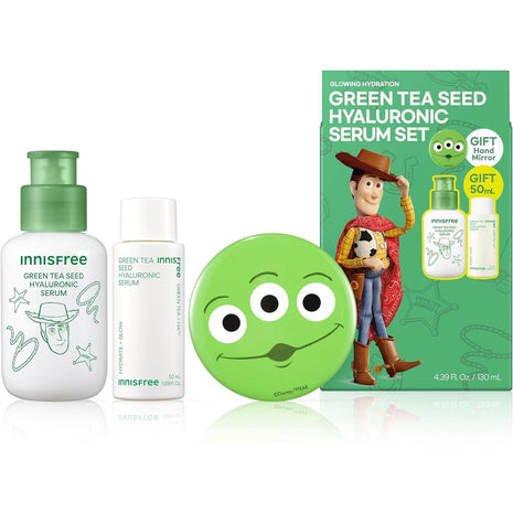 innisfree Toy Story Green Tea Seeds Hyaluron Serum Set 2.7 fl oz (80 ml) + 1.7 fl oz (50 ml) + Hand Mirror - Authentic
