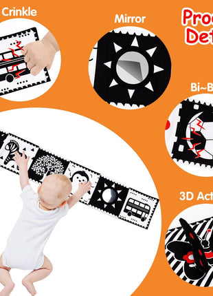 Black and White High Contrast Toys for Baby 0-3 3-6 months Infant Tummy Time Soft Crinkle Book Mirror Sensory Toys 0 2 4 5 6 Month Old Babies Boy Gril Newborn Development Christmas Stocking Stuffer