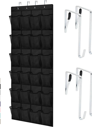 GORILLA GRIP Over the Door Shoe Organizer, 24 Large Breathable Mesh Pockets, Space Saving Hanging Storage Holder, Closet Rack Hanger Holds Up to 40 lbs, Hangs on Closets for Shoes, Accessories, Black