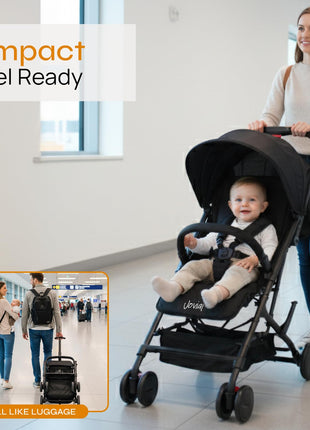 Jovial Lightweight Travel Baby Stroller with One-Hand Easy Fold, Compact Portable Baby Stroller for Everyday Use and Family Travel, with Canopy, Basket, and Included Storage Bag