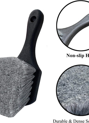Wheel & Tire Brush for Car Rim, Soft Bristle Car Wash Brush, Cleans Tires & Releases Dirt and Road Grime, Short Handle for Easy Scrubbing Black