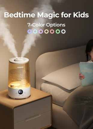 Homvana Humidifiers for Bedroom Home, 3.6 L Cool Mist Top Fill 34H Super Long Time, Quiet 23dB, Baby Humidifier, Oil Diffuser for Large Room, Plants, Nursery, Office BPA FREE, 7 Color Light Ultrasonic