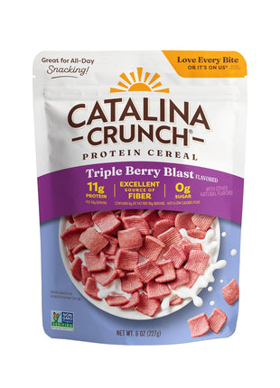 Catalina Crunch Protein Cereal - Sugar Free Breakfast Cereal with 11g of Protein - Gluten Free - Triple Berry Blast - 8 oz. Bag (Pack of 1), Packaging May Vary