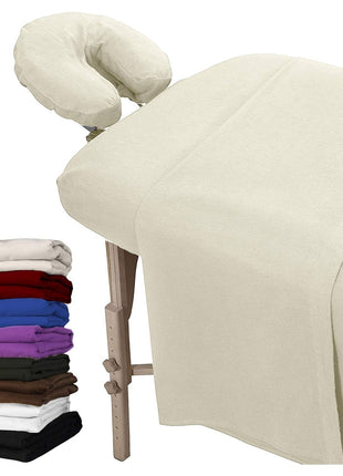 LONDON LINENS Extra Thick 3 Piece Set Massage Table Sheets Set - 100% Natural Cotton Flannel - Includes Massage Table Cover, Massage Fitted Sheet, and Massage Face Rest Cover (Natural)