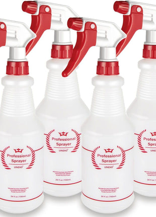 Uineko Plastic Spray Bottle (4 Pack, 24 Oz, All-Purpose) Heavy Duty Spraying Bottles Leak Proof Mist Empty Water Bottle for Cleaning Solution Planting Pet with Adjustable Nozzle and Measurements