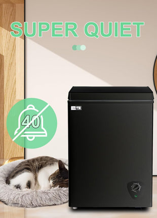 Deep Chest Freezer 3.5 Cu.Ft Mini Freezer Black for Apartment Kitchen | Free-Standing Top Door, 7 Level Adjustable Thermostat, Removable Basket, Low Noise