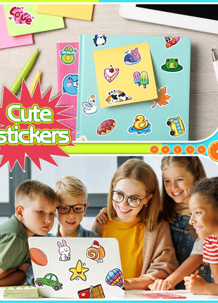 Apakkai 600 Pcs Cute Stickers for Kids, Water Bottle Stickers for Teens, Kawaii Vinyl Phone Laptop Skateboard Animal Waterproof Sticker, Bulk Aesthetic Sticker Packs for Boys Girls Teacher