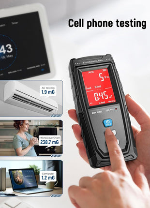 ERICKHILL EMF Meter, Detects Electric and Magnetic Fields, Handheld Digital EMF Detector with LCD Display, Sound-Light Alarm, Rechargeable Battery for Home, Office, and Appliances (Blue)