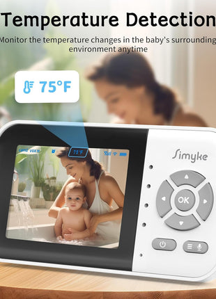 Simyke Upgrade Video Baby Monitor with Camera,1200ft Long Range,APP,2.8inch Display, Auto Night Vision,5 Lullabies,Sound Monitor,Feeding Timer,2-Way Talk,for Baby/Elderly/Pet,VOX/ECO,Temperature Sensor